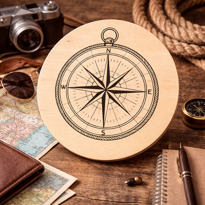 Bukowa deska z grawerem kompas – okrągła deska drewniana 20 cm