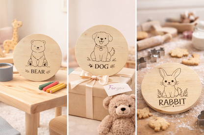 drewniana deseczka dziecięca z grawerem misia bear, okrągła deska 20 cm, dekoracja do pokoju dziecka