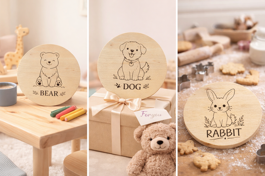 drewniana deseczka dziecięca z grawerem misia bear, okrągła deska 20 cm, dekoracja do pokoju dziecka