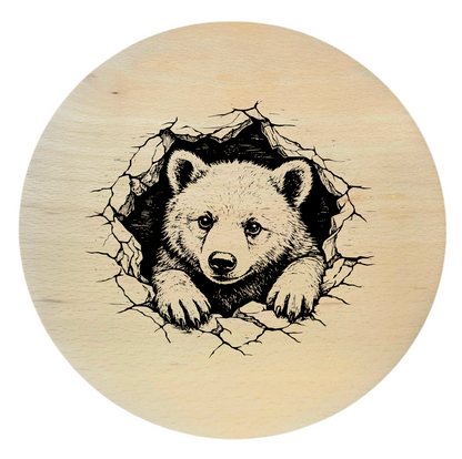 Drewniana okrągła deska dekoracyjna z grawerem niedźwiedzia – rustykalna ozdoba ścienna z drewna bukowego 20 cm w naturalnym stylu leśnym