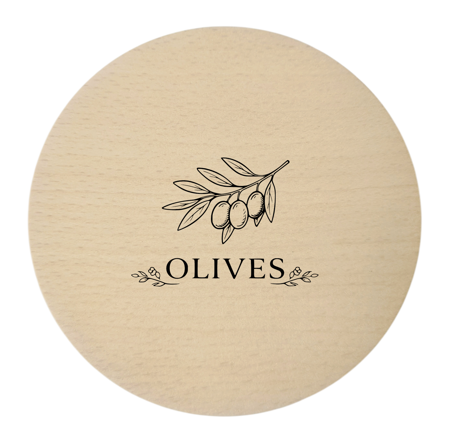 Engraved Wooden Coasters - Set of 4 Wine Bread Cheese Olives, Beech 10 cm