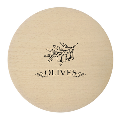 Engraved Wooden Coasters - Set of 4 Wine Bread Cheese Olives, Beech 10 cm