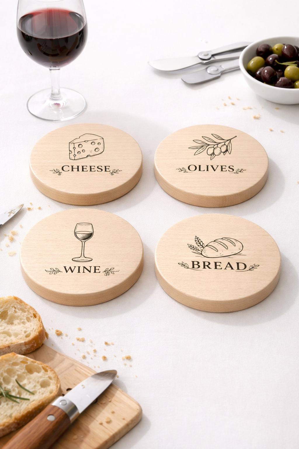 Bukowe coastery podkładki pod kieliszki