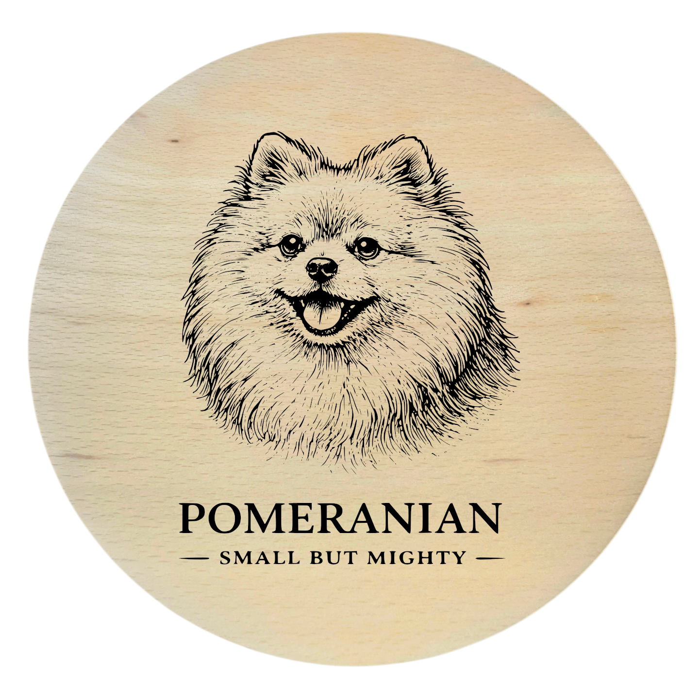 deska drewniana z psem pomeranian grawer