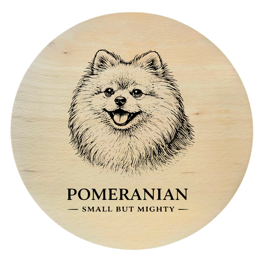 deska drewniana z psem pomeranian grawer