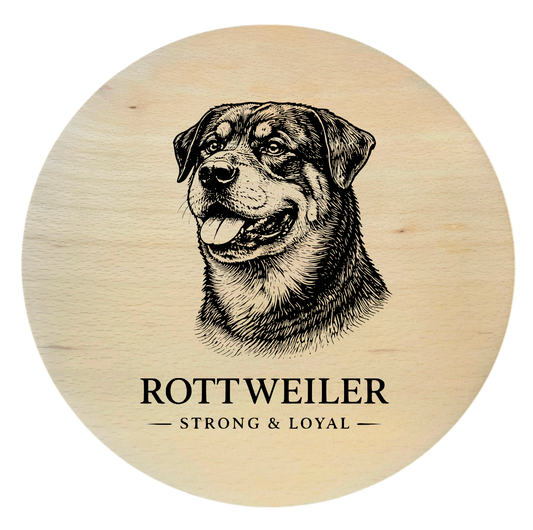 deska drewniana z psem rottweiler grawer
