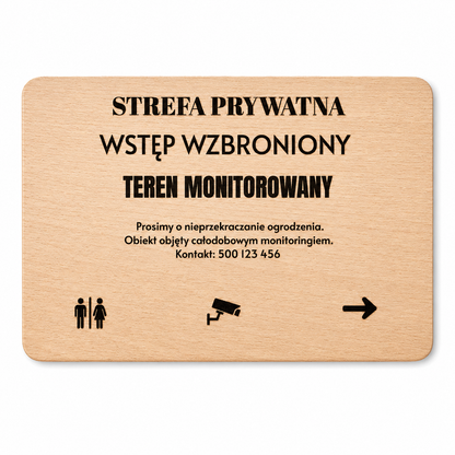 Deska bukowa z grawerem – tabliczka informacyjna - własne teksty (Szablon 14)