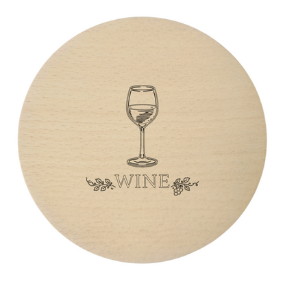Sous-verres en bois gravés – lot de 4 pièces. Vin Pain Fromage Olives, hêtre 10 cm
